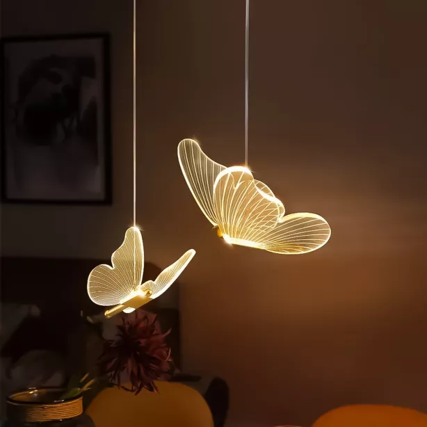 Pendente Duplo Borboletas LED 8w, Luz Quente, Dourado, LexLight